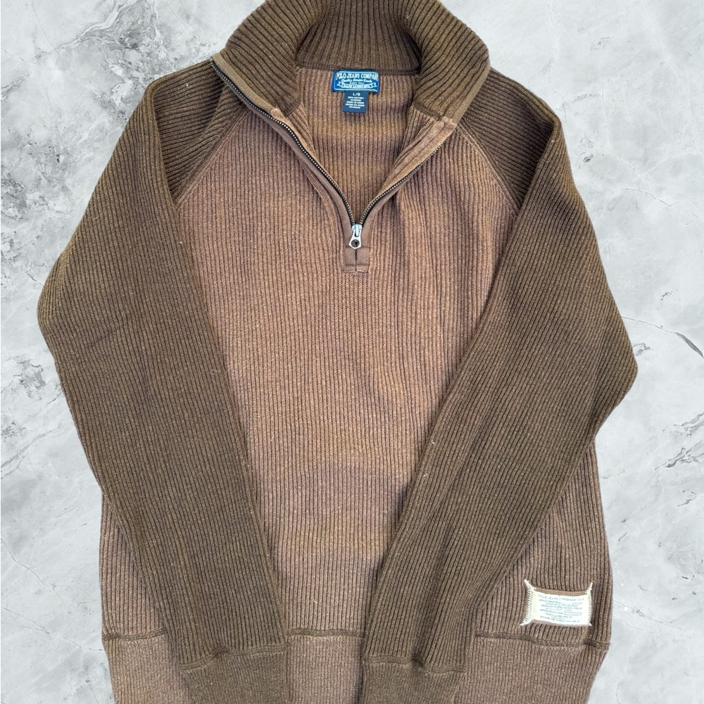 Polo Jeans Co Ralph Lauren Brown Colorblock Standard Issue Ribbed Sweater Sz L